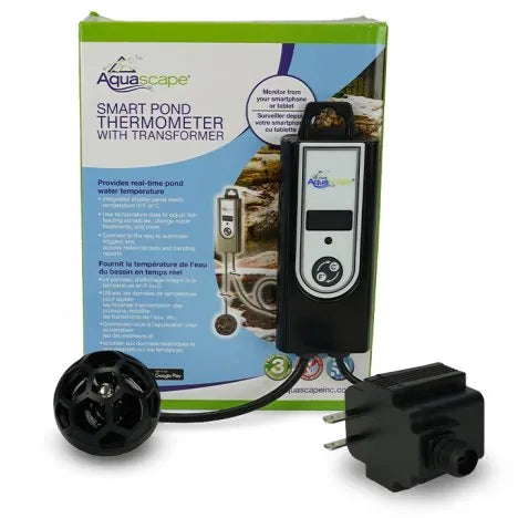 Smart pond thermometer kit with probe, controller, and transformer