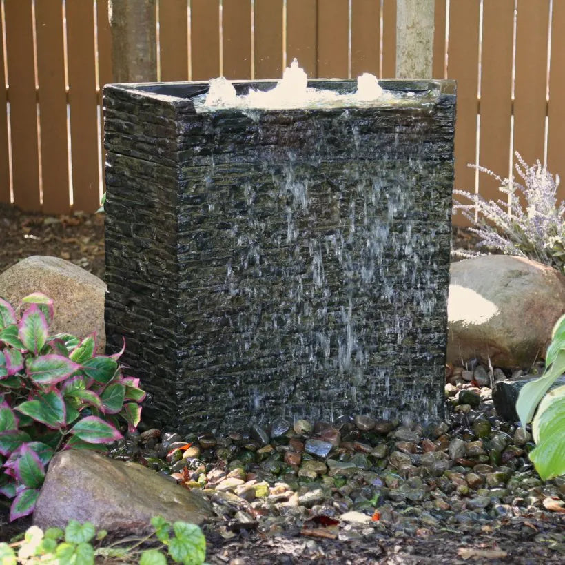 Aquascape Stacked Slate Wall Base – Curved – 26″ tall with realistic stone texture.