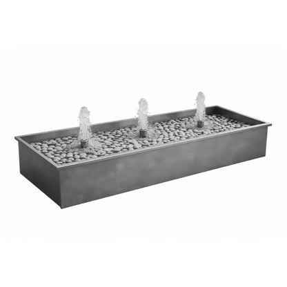 Stainless steel custom water feature with three jets on the wight background