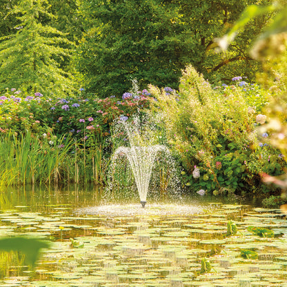 OASE Aquarius Eco Premium pump powering a three-tier fountain display