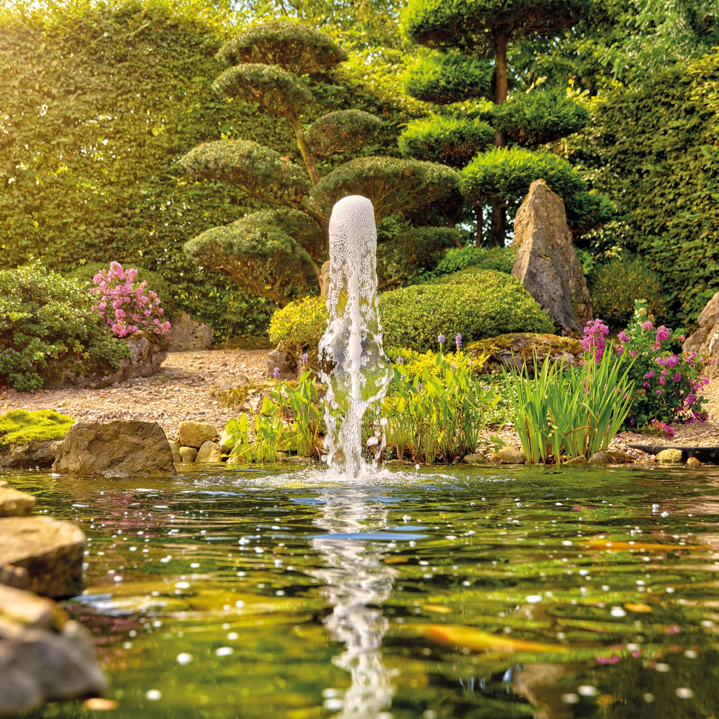 OASE Aquarius Eco Premium pump powering a frothy fountain display