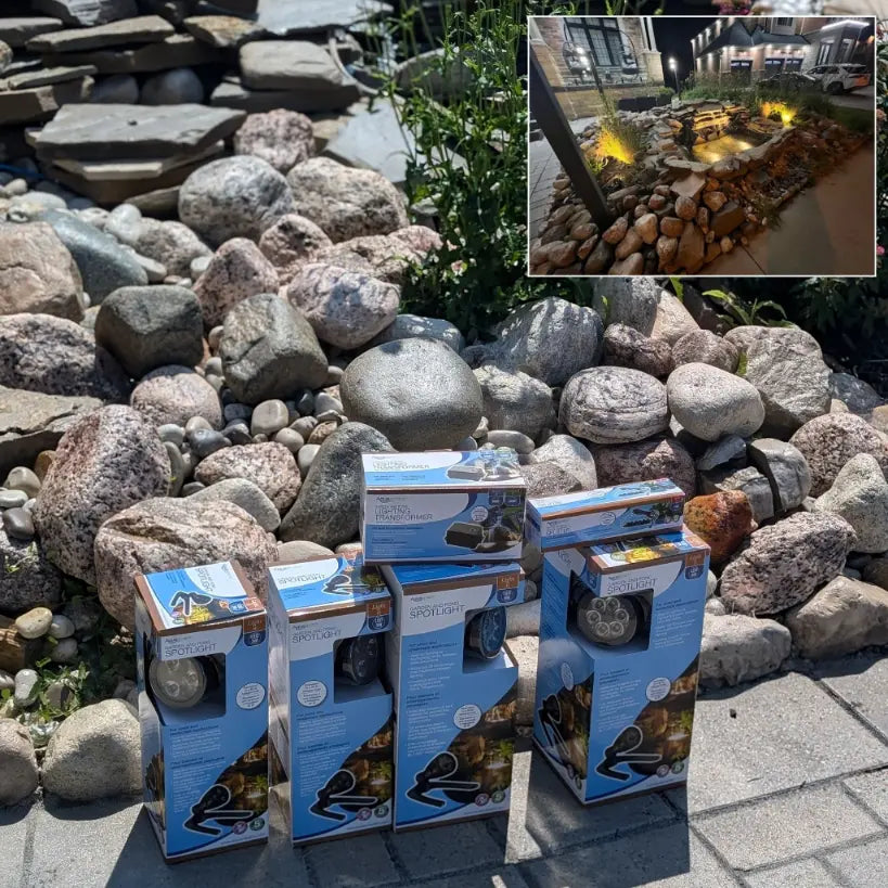 Aquascape outdoor pond lighting, transformer and hub for smart garden systems in Oakville Ontario