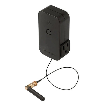 Black wireless smart hub with antenna for Kichler transformer on a white background