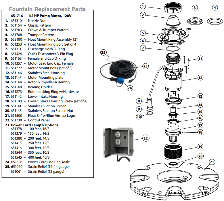 Airmax EcoSeries 1/2 HP Fountains Replacement Parts — product image 1
