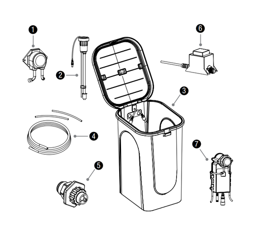 Aquascape Smart Pond Dosing System XT Enclosure – system parts diagram; other components sold separately
