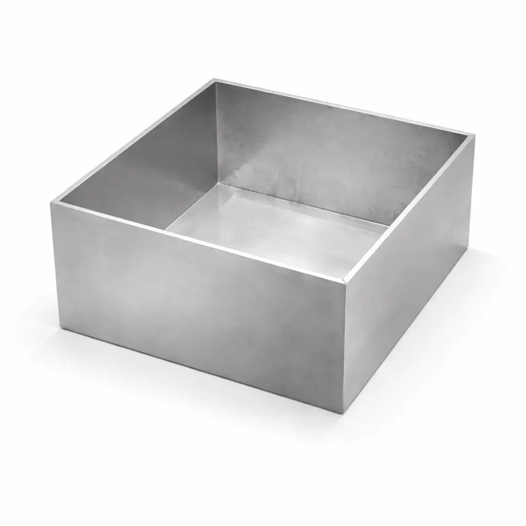 Square metal container on a white background