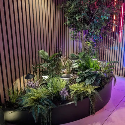 Modern landscape lighting for custom garden planters in Ontario
